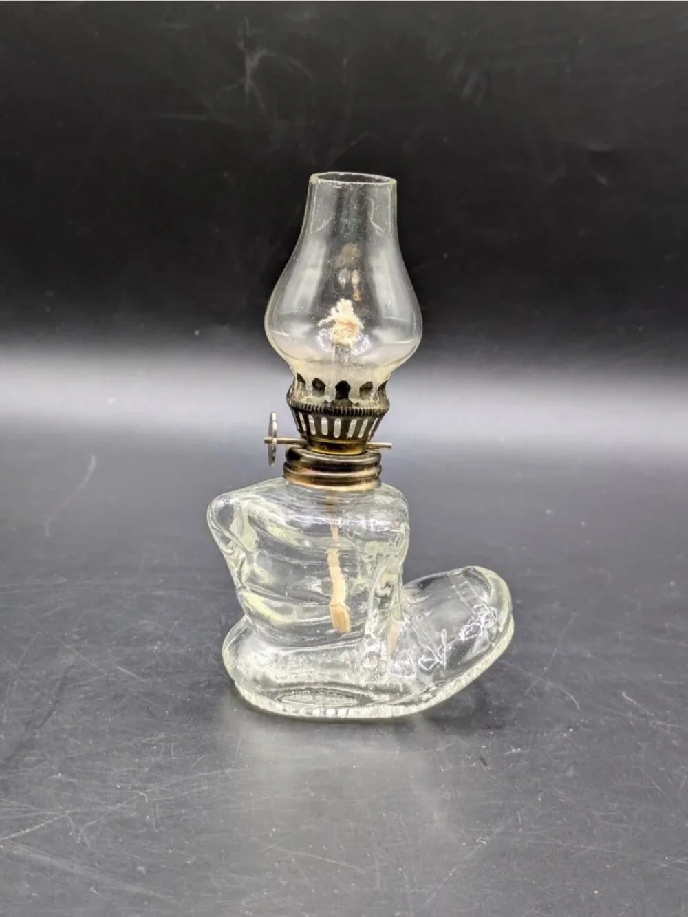 Vintage Mini Oil Lamp Lantern Boot Shaped Clear Glass Made in Hong Kong 5
